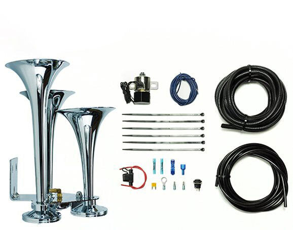 Pacbrake Basic Triple Train Horn For Onboard Air Cast Zinc Alloy/Stainless Steel Chrome HP10254