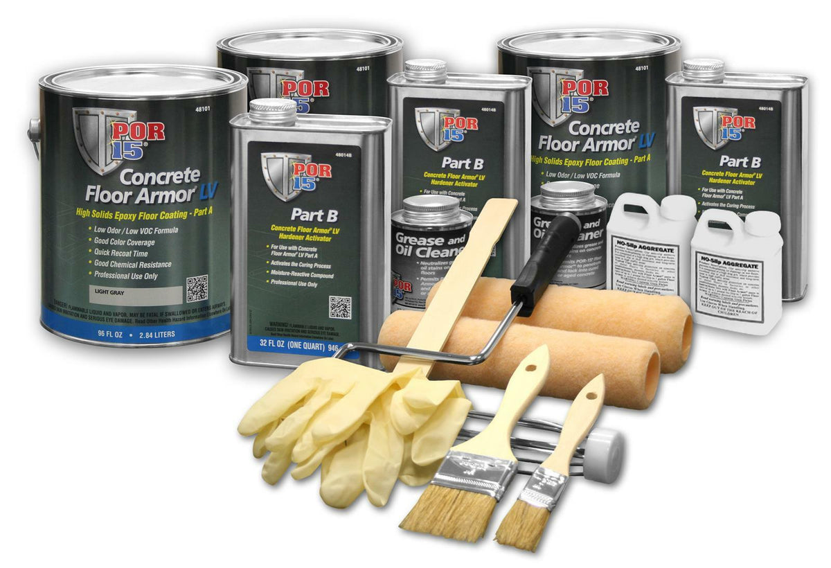 POR-15 Concrete Floor Armor LV Light Gray - Basic Kit - 2K Water-based High Solids Epoxy Coating 48119