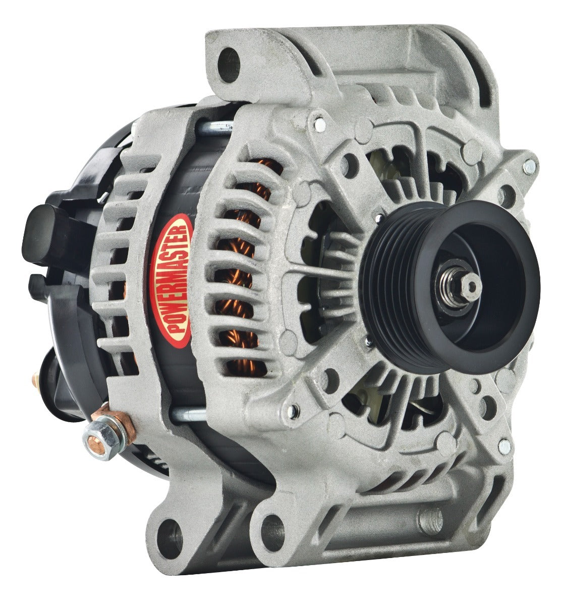Powermaster HPR 250 Amp Denso Alternator, 6-Groove Solid Pulley, 16.8V Preset, Natural Finish 41574-16.8