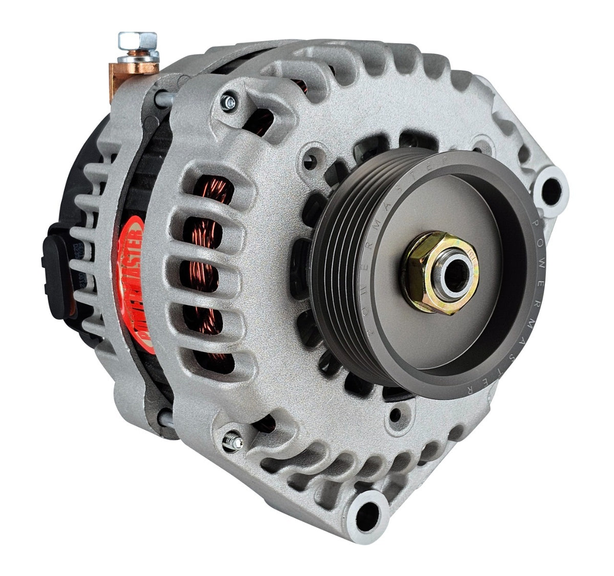 Powermaster 220 Amp AD244 Alternator for GM, 3 in. 6-Groove Underdrive Pulley, 1-Wire or OE Hookup, Natural Finish 482373