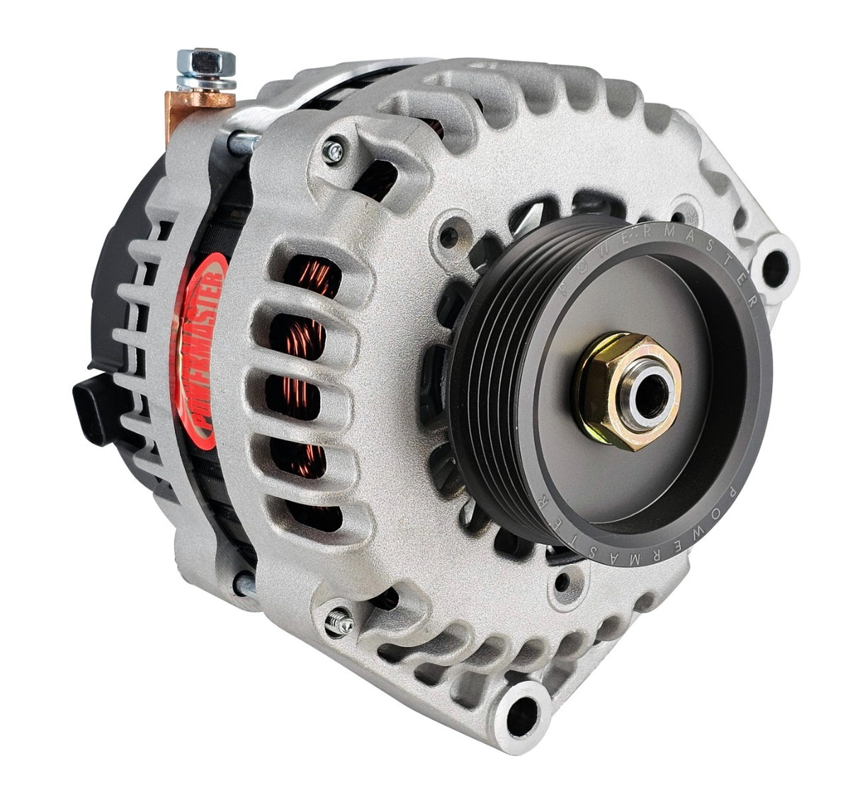 Powermaster 220 Amp AD244 Alternator for GM, 3 in. 6-Groove Underdrive Pulley, 2-Pin OE Hookup, Natural Finish 483023