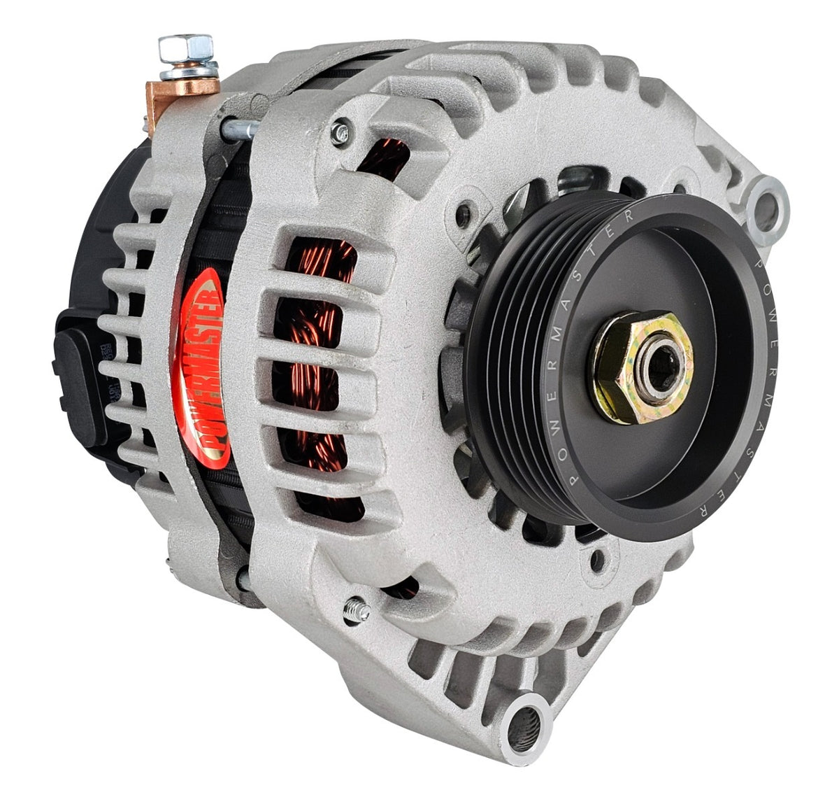 Powermaster 220 Amp AD244 Alternator for GM, 3 in. 6-Groove Underdrive Pulley, 1-Wire or OE Hookup, Natural Finish 489693