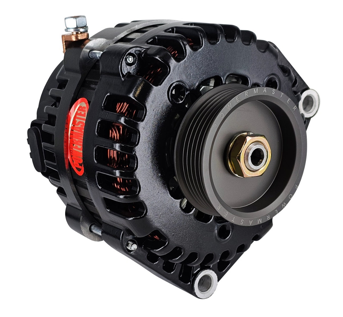 Powermaster 220 Amp AD244 Alternator for GM, 3 in. 6-Groove Underdrive Pulley, 1-Wire or OE Hookup, Black Finish 582373