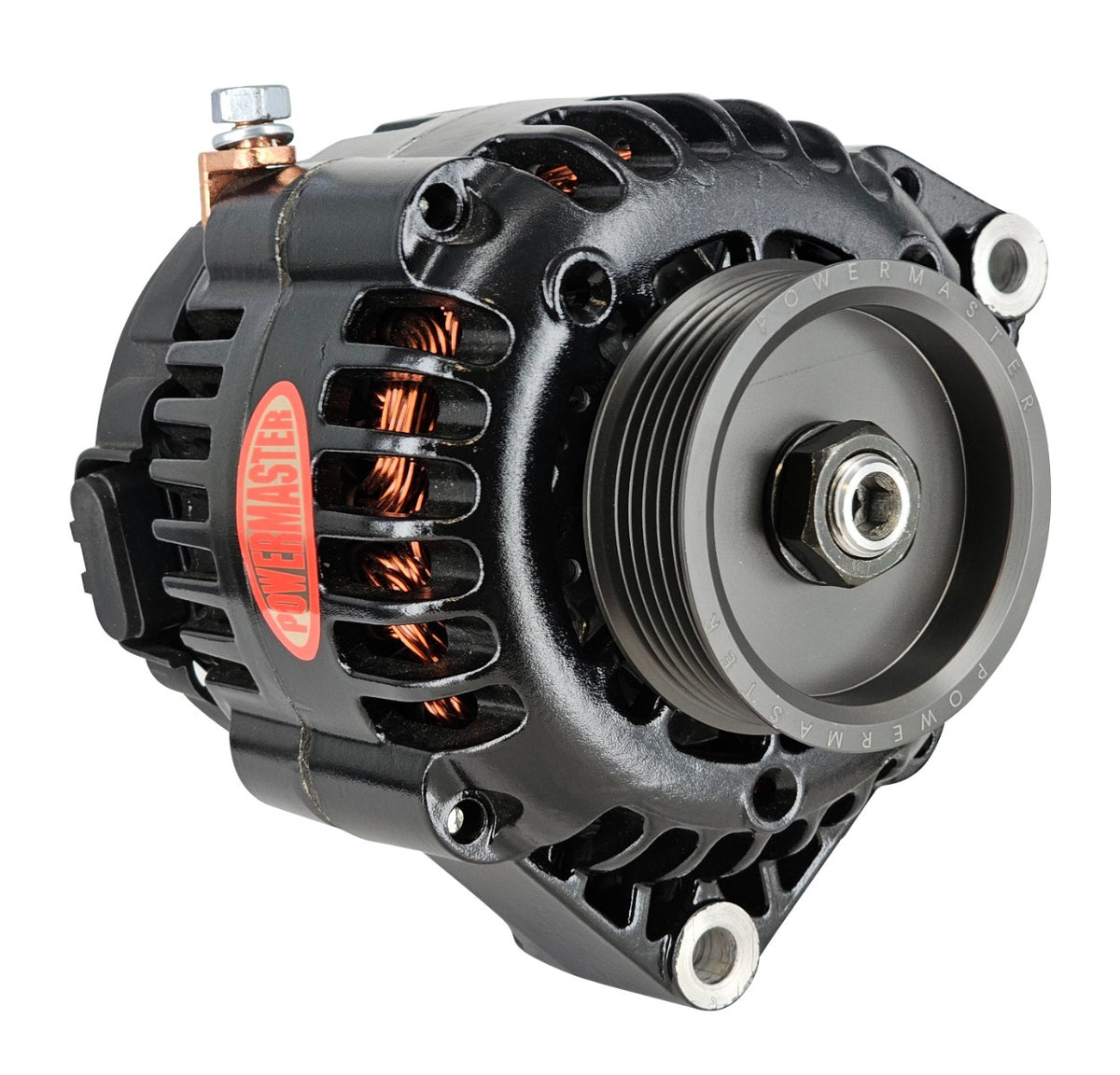 Powermaster 165 Amp AD230 Alternator for GM, 3 in. 6-Groove Underdrive Pulley, 1-Wire or OE Hookup, Black Finish 582473