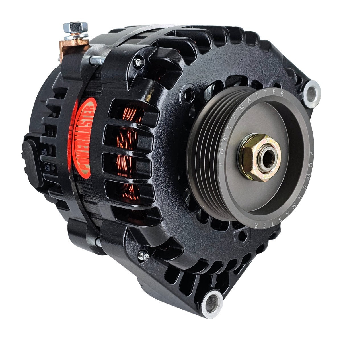 Powermaster 220 Amp AD244 Alternator for GM, 3 in. 6-Groove Underdrive Pulley, 1-Wire or OE Hookup, Black Finish 589693