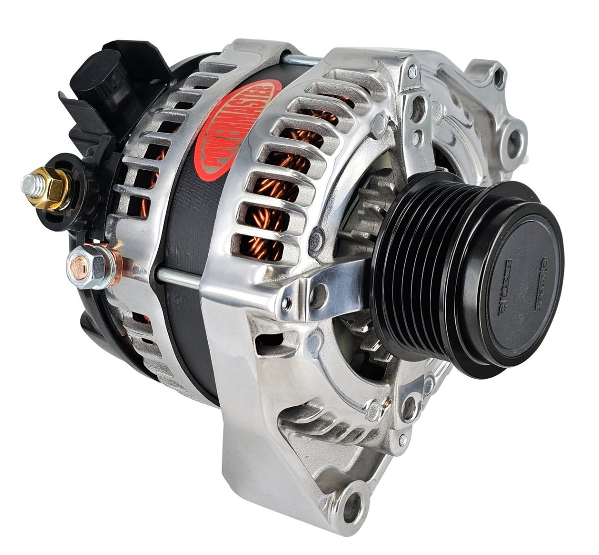 Powermaster 175 Amp Denso Alternator, 6-Groove Decoupler Pulley, 1-Wire, Polished Finish 821794-1