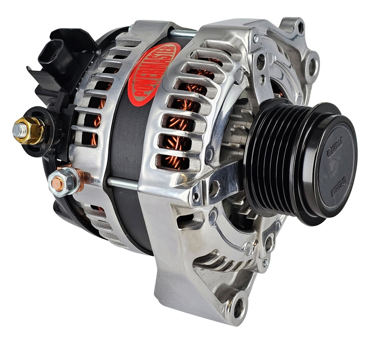 Powermaster 175 Amp Denso Alternator, 6-Groove Decoupler Pulley, Polished Finish 821794