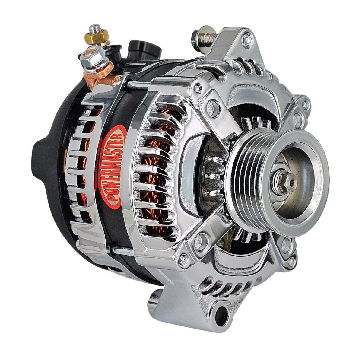 Powermaster HPR 180 Amp Alternator for GM, 6-Groove Pulley, 1-Wire, Chrome Finish 837801-1