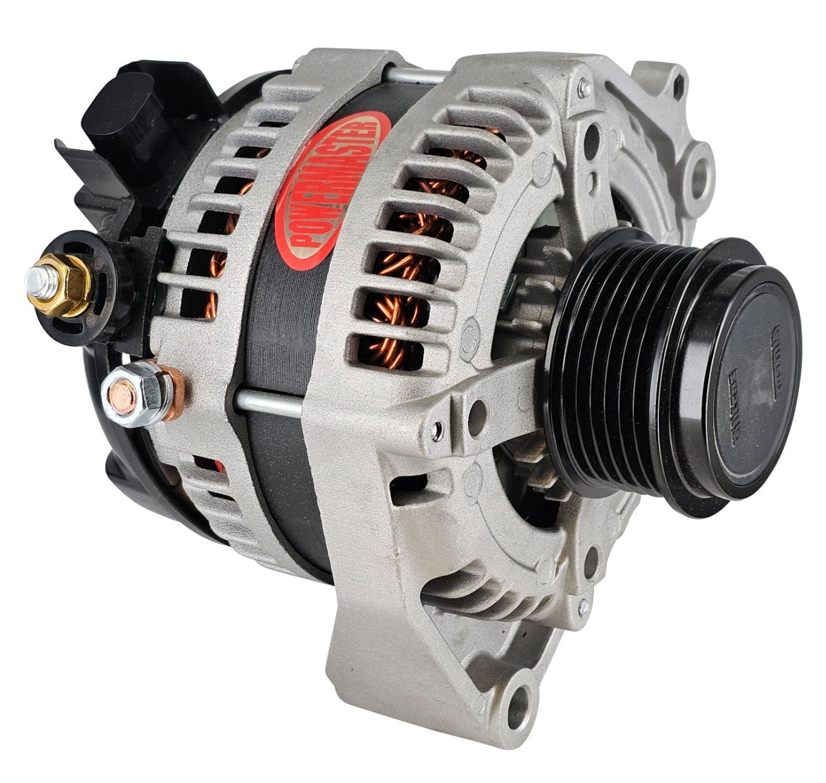 Powermaster 175 Amp Denso Alternator, 6-Groove Decoupler Pulley, 1-Wire, Natural Finish 841794-1