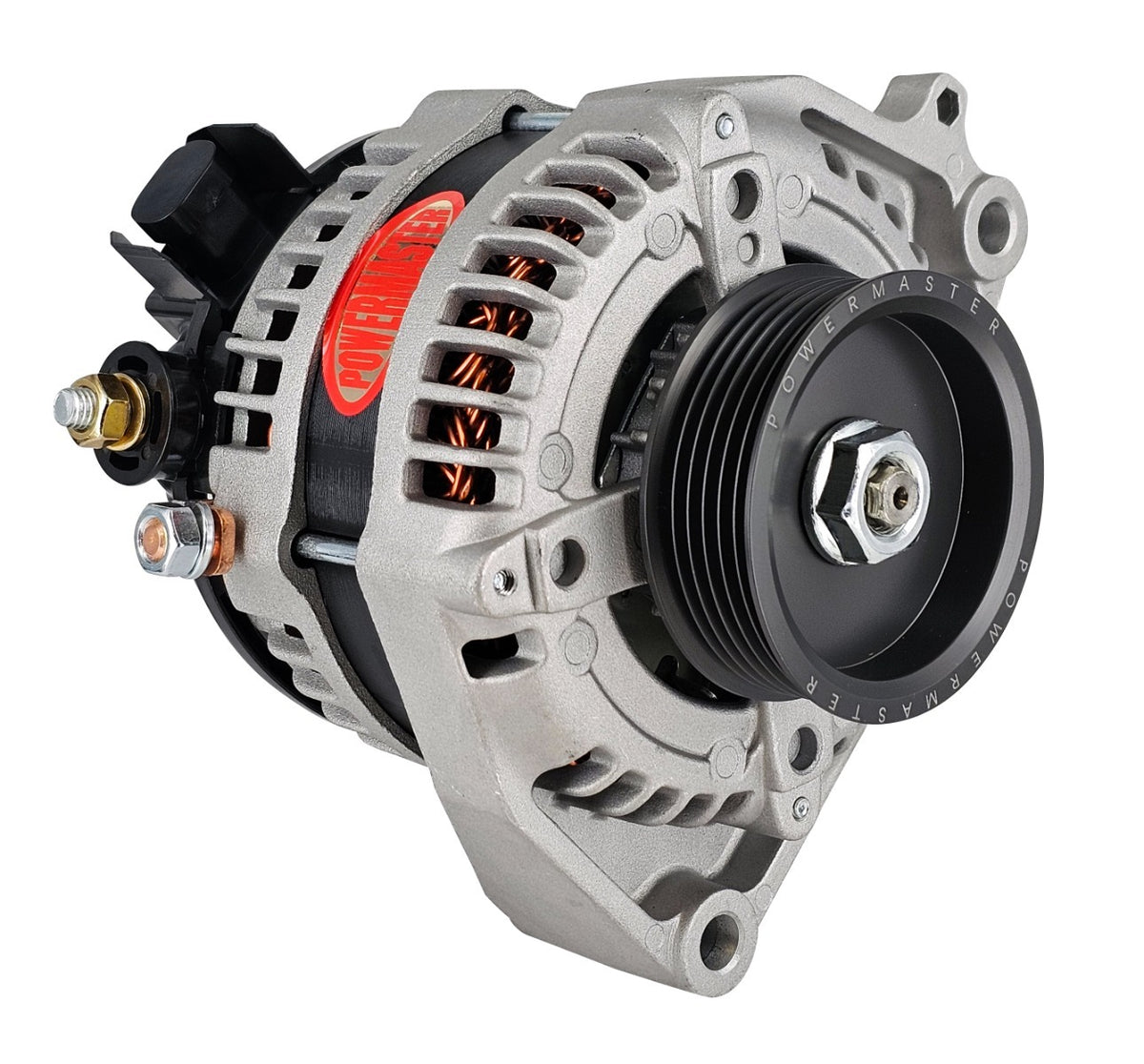 Powermaster HPR 180 Amp Denso Alternator for GM Corvette, 3 in. 6-Groove Underdrive Pulley, 16.8V Preset, Natural Finish 8417943-16.8