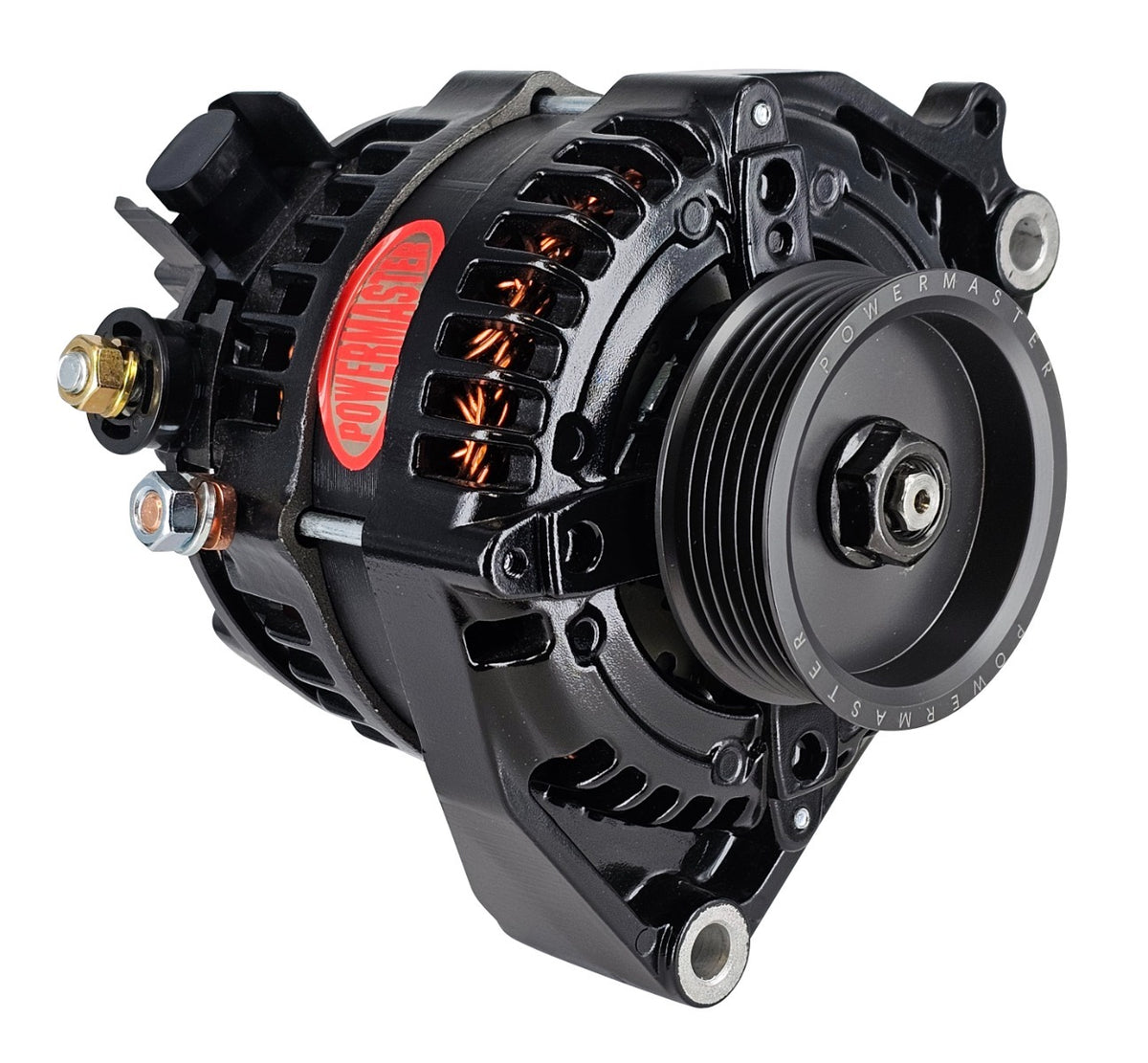 Powermaster HPR 180 Amp Denso Alternator for GM Corvette, 6-Groove Underdrive Pulley, 16.8V Preset, Black Finish 8517943-16.8