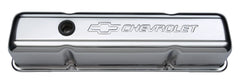 PROFORM 141-101 Engine Valve Covers; Stamped Steel; Tall; Chrome; w/ Bowtie Logo; Fits SB Chevy