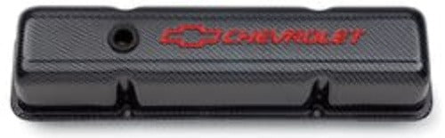 PROFORM 141-712 Engine Valve Covers; Stamped Steel; Tall; Carbon w/ Bowtie Logo; Fits SB Chevy