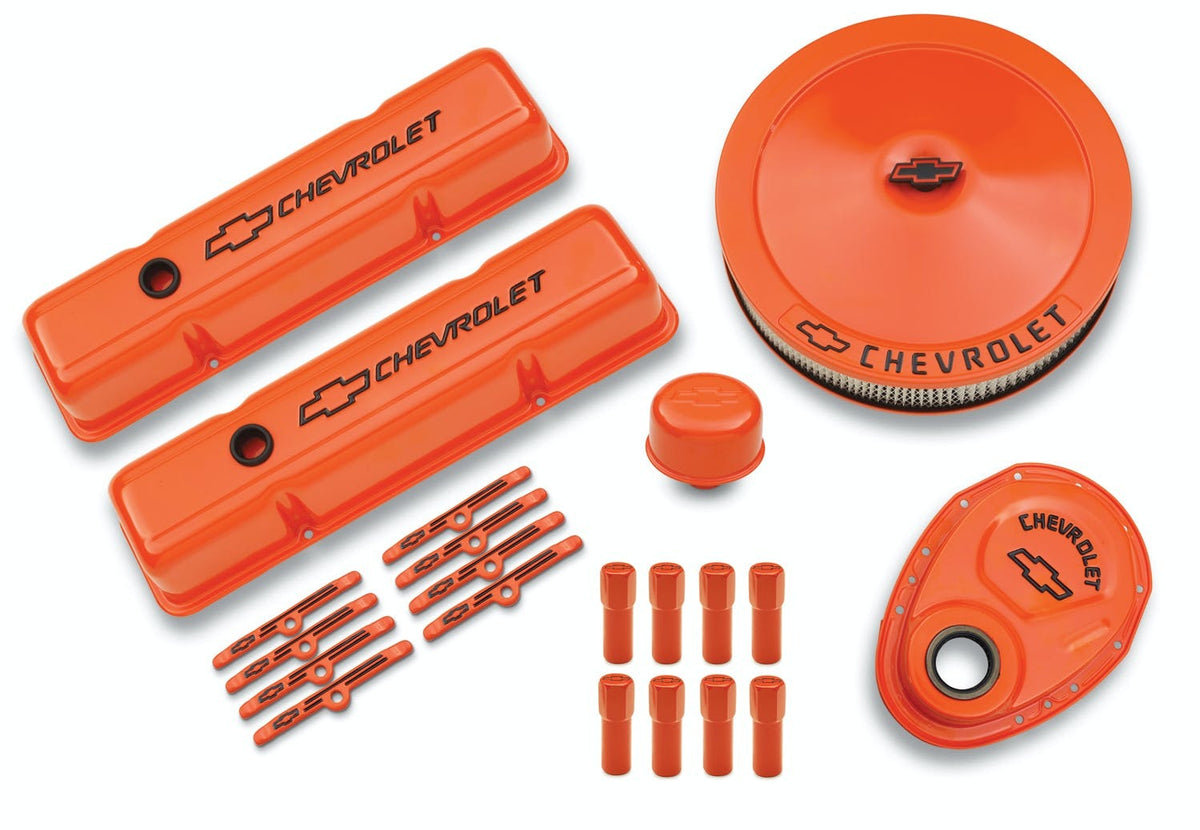 PROFORM 141-780 Engine Dress-Up Kit; Orange w/Black Bowtie Logo; Fits SB Block Chevy Engines