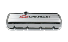 PROFORM 141-813 Engine Valve Covers; Stamped Steel; Tall; Chrome; w/ Bowtie Logo; Fits BB Chevy