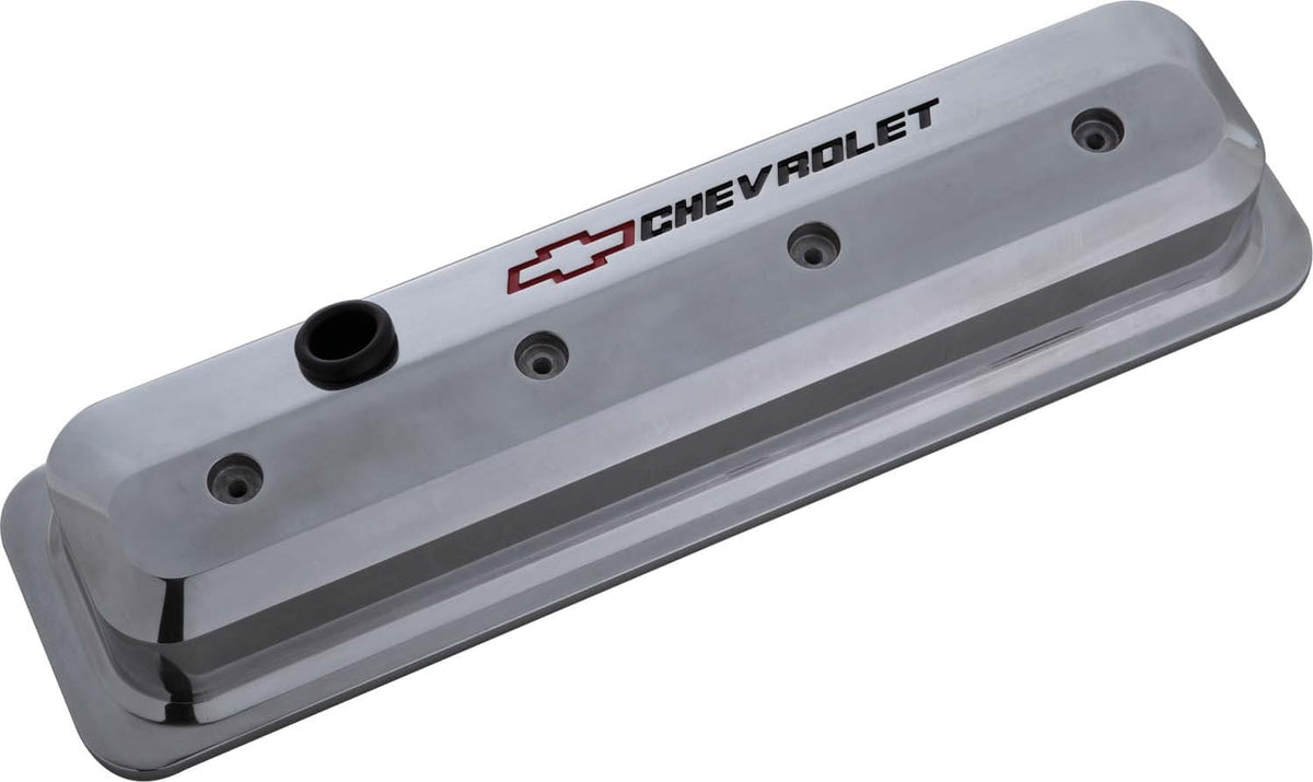 PROFORM 141-843 Valve Covers; SBC; 87-Pre LS; Ctr Bolt; Tall; Alum; Polished; Recessed Emblems