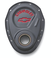 PROFORM 141-883 Chevrolet and Bowtie Emblem Shark Gray Timing Chain Cover, Chevy S/B