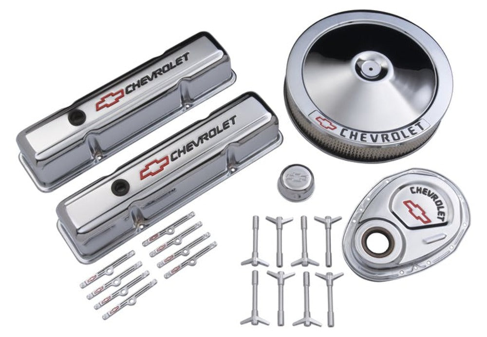 PROFORM 141-900 Engine Dress-Up Kit Chrome w/Red Chevy Logo Fits SB Block Chevy Engines