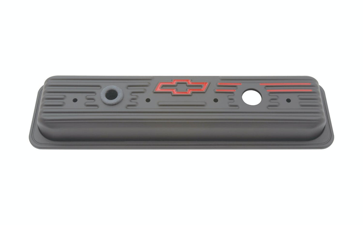 PROFORM 141-907 Engine Valve Covers; Center Bolt Style; Steel; Black w/Bowtie Logo; SB Chevy