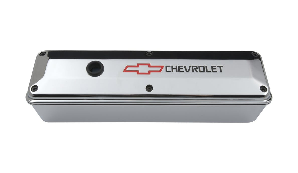 PROFORM 141-912 Engine Valve Covers; 2-Piece Tall Style; Die Cast; Chrome w/Bowtie Logo;SB Chevy