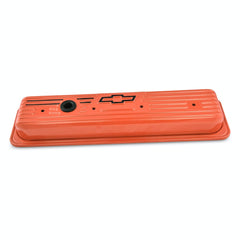 PROFORM 141-918 Engine Valve Covers; Center Bolt; Steel; Chevy Orange w/ Bowtie Logo; SB Chevy