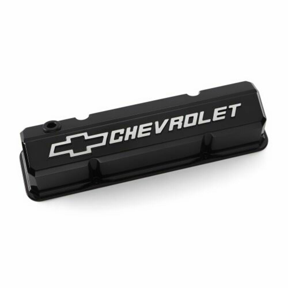 Proform Valve Covers Slant-Edge Tall Aluminum Raised Bowtie Emblems Liquid Black PN. 141-919