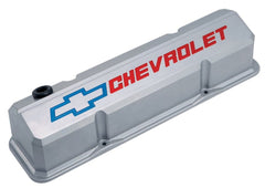 PROFORM 141-923 Valve Covers; Slant-Edge Tall; Die Cast; Gray w/Recessed Bowtie Logo; SB Chevy