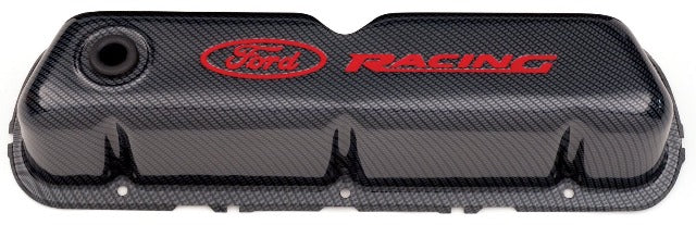 PROFORM 302-008 Engine Valve Covers; Tall Style; Steel; Carbon with Ford Logo; For SB Ford