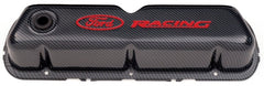 PROFORM 302-008 Engine Valve Covers; Tall Style; Steel; Carbon with Ford Logo; For SB Ford