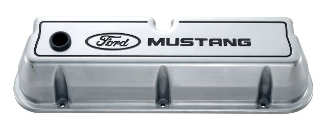 PROFORM 302-030 Engine Valve Covers; Tall Style; Die Cast; Polished with Mustang Logo; SB Ford