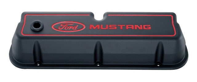 PROFORM 302-031 Engine Valve Covers; Tall; Aluminum; Black Crinkle with Mustang Logo; Ford SB