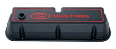 PROFORM 302-031 Engine Valve Covers; Tall; Aluminum; Black Crinkle with Mustang Logo; Ford SB