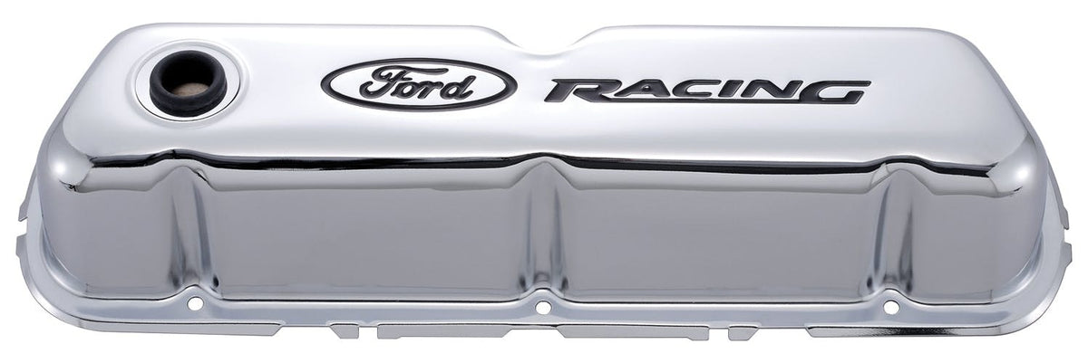 PROFORM 302-071 Engine Valve Covers; Tall Style; Steel; Chrome with Ford Logo; For SB Ford