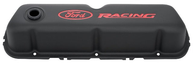 PROFORM 302-072 Engine Valve Covers; Tall Style; Steel; Black with Ford Logo; For SB Ford