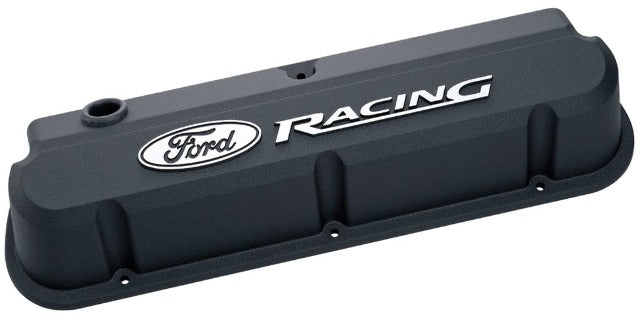 PROFORM 302-135 Valve Covers; Slant-Edge Tall; Die Cast; Black with Raised Ford Logo; SB Ford