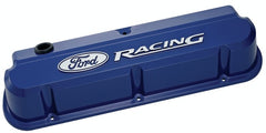 PROFORM 302-136 Valve Covers; Slant-Edge Tall; Die Cast; Blue with Raised Ford Logo; SB Ford