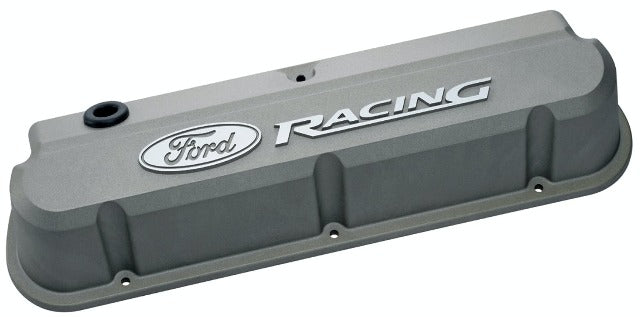 PROFORM 302-137 Valve Covers; Slant-Edge Tall; Die Cast; Gray w/Recessed Ford Logo; SB Ford