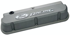 PROFORM 302-137 Valve Covers; Slant-Edge Tall; Die Cast; Gray w/Recessed Ford Logo; SB Ford
