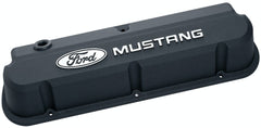 PROFORM 302-140 Valve Covers; Slant-Edge Tall; Die Cast; Black with Raised Mustang Logo; SB Ford