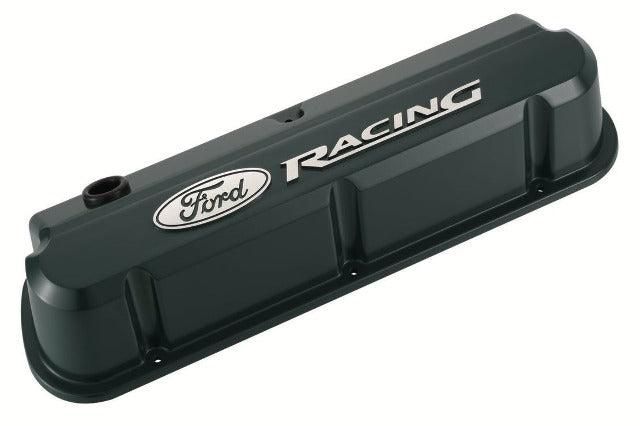 PROFORM 302-141 Valve Covers; Slant-Edge Tall; Die Cast; Green with Raised Ford Logo; SB Ford