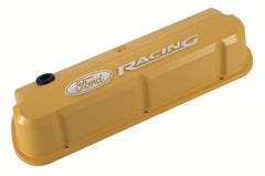 PROFORM 302-144 Valve Covers; Slant-Edge Tall; Die Cast; Yellow w Raised Ford Logo; SB Ford