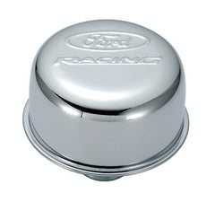 PROFORM 302-215 Engine Valve Cover Breather; 3 In Dia; Ford Racing Logo; Push-In Style; Chrome