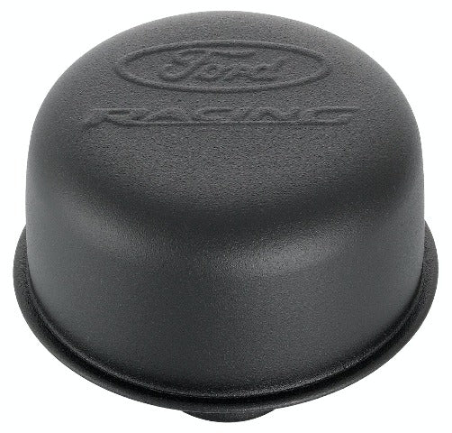 PROFORM 302-216 Engine Valve Cover Breather; 3 In Dia; Ford Logo; Push-In Style; Black Crinkle