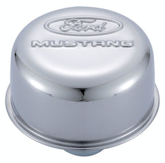 PROFORM 302-220 Engine Valve Cover Breather; 3 In Dia; Ford Mustang Logo; Push-In Style; Chrome