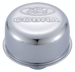 PROFORM 302-225 Engine Valve Cover Breather; 3 In Dia; Ford Cobra Logo; Push-In Style; Chrome