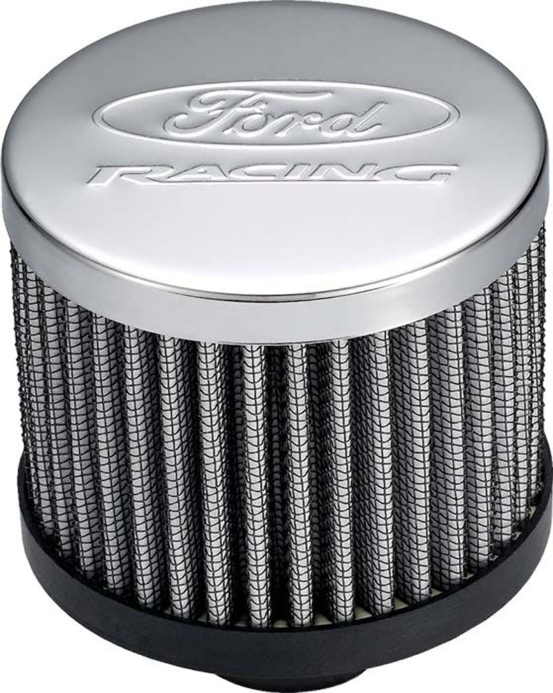 PROFORM 302-236 Engine Valve Cover Breather; 3 In Dia; Ford Logo; Push-In Style w/o Hood; Chrome