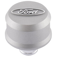 PROFORM 302-437 Slant-Edge Aluminum Breather Cap; Raised Oval Emblem; Push-In; Cast Gray Crinkle
