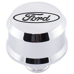 PROFORM 302-439 Slant-Edge Aluminum Breather Cap; Recessed Black Oval Emblem; Push-In; Chrome