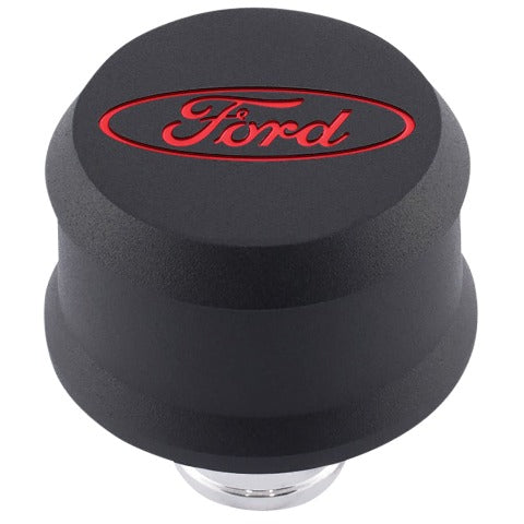 PROFORM 302-440 Slant-Edge Aluminum Breather Recessed Red Oval Emblem Push-In Black Crinkle