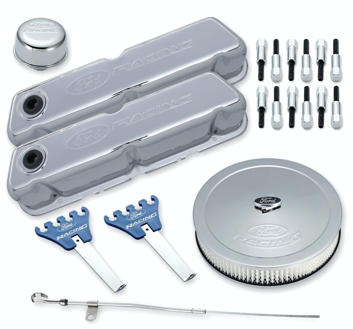 PROFORM 302-515 Engine Dress-Up Kit; Chrome w/Embossed Ford Racing Logo; Fits SB Ford Engines
